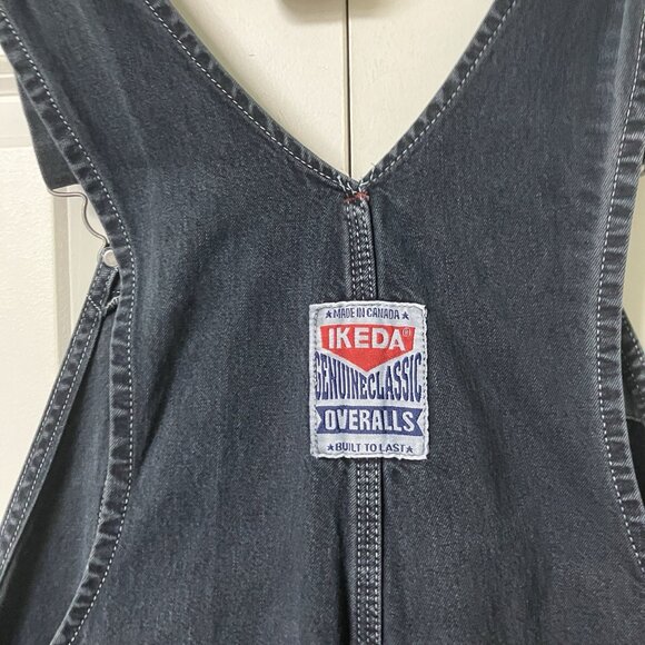 Vintage Ikeda Overalls Mens XL Black Denim Workwear Dungaree Bib One Piece - Picture 4 of 12